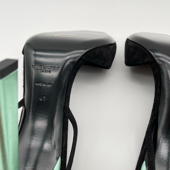 SAINT LAURENT | Vitti Sandal in Nero & Hope Green Black Suede - Picture 13 of 13